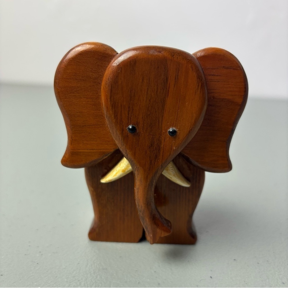Vintage Wood Elephant Figurine Tusks 1995 Small Home Decor African Safari